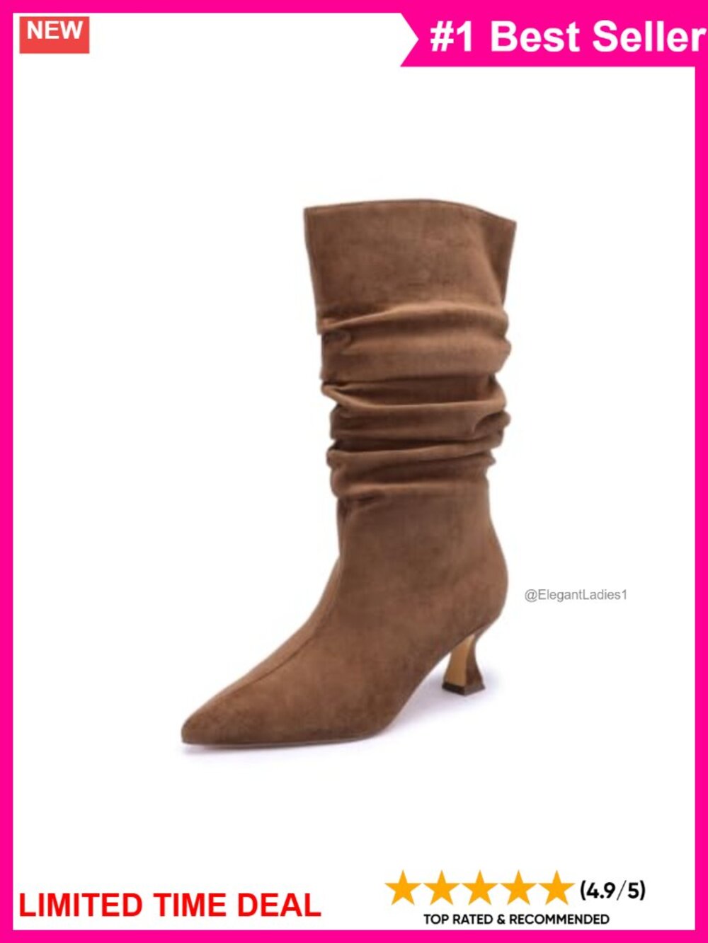 Faux Suede Slouch Mid Calf Boots Pointed Toe Stiletto Heel Pull-On